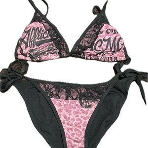 Affliction American Customs Women's Pink and Black Bikini